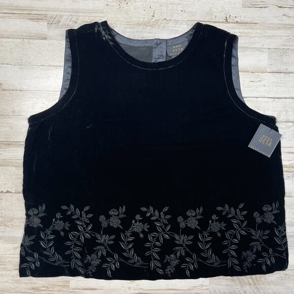 MODA SETA Black Velour Velvet Tank Holiday  Top Shirt Sleeveless  SZ XL C101642 - Picture 1 of 6